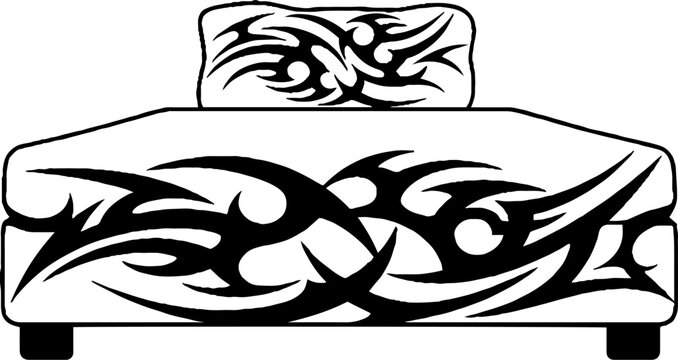 Modern bed with decorative tribal pattern