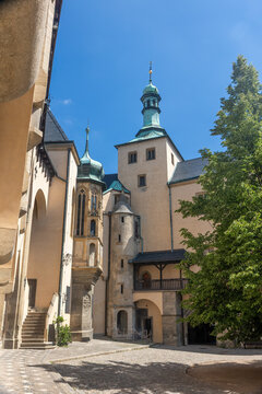 Courtyard of famous Vlassky dvur in Kutna Hora. Czech republic. Vertically.
