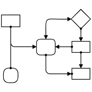 Complex data flow diagram vector silhouette illustration, enterprise architecture line art.