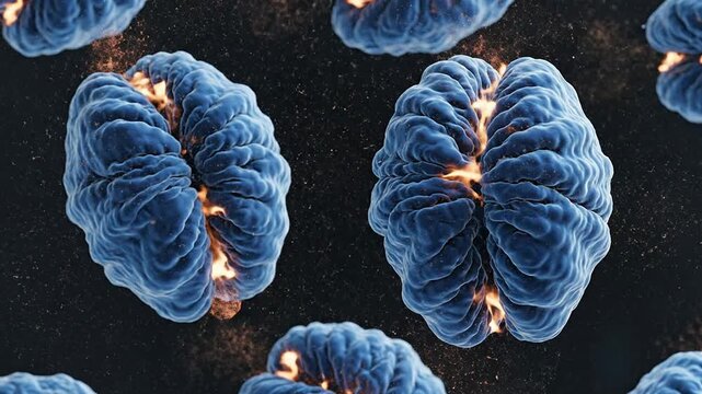 Mitochondrial Decline Concept Illustrating Blue Organelle-Like Folded Structures Against Dark Background for Biotechnology and Healthcare