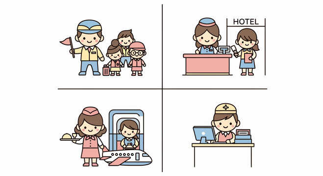 A set of cute tour and hotel staff icons to use for art work now
