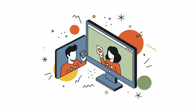 Virtual team meeting with business people working remote online using video call technology digital communication web apps