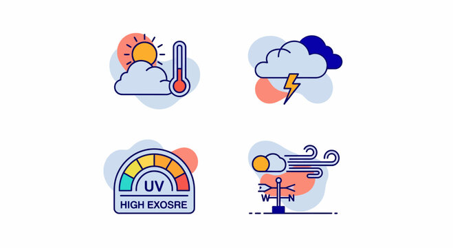 Sun Cloud Storm Wind Vane UV Heat Cold Map Web App UI Set Icon Art Tag