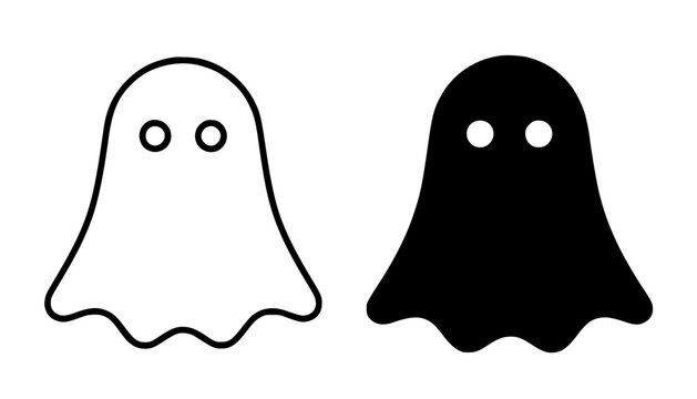 Ghost illustration, minimalist outline and silhouette icon