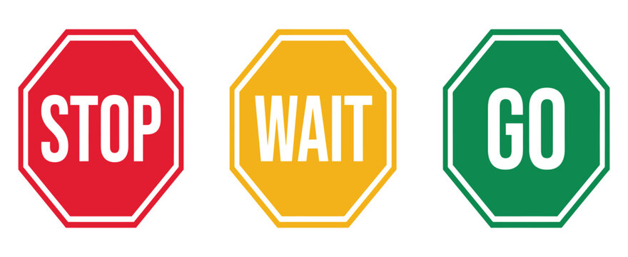 Traffic stop wait and go sign icons set, directional control symbols for road safety, transportation systems and navigation vector illustration.