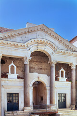 Obraz premium Diocletians Palace facade in Split Croatia front view. Roman architecture under sunny sky