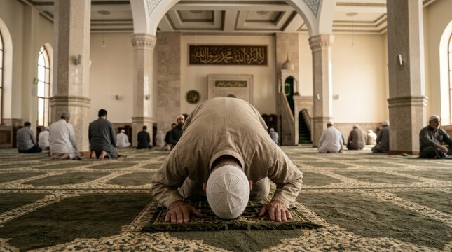 Man praying devoutly in a mosque during worship