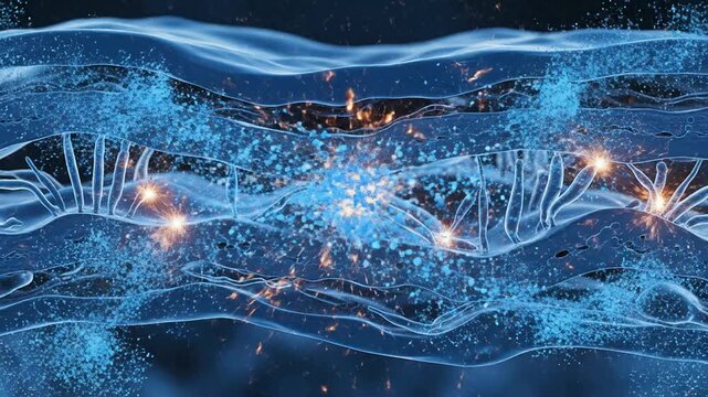 Retinal Oxidative Stress Visualization - Bright Orange Reactive Particles Within Cells In a Detailed Neural Network Framework in 4K