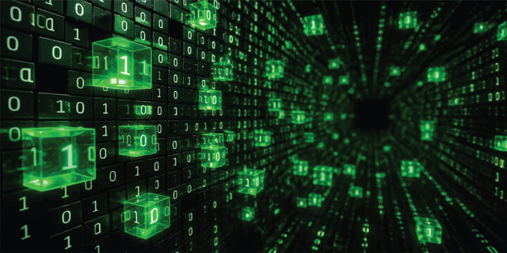 Abstract Green Binary Code Technology Background with Futuristic Digital Data Pattern and Matrix Network Design