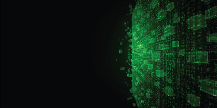 Abstract Green Binary Code Background with Glowing Digital Technology Pattern and Futuristic Data Design