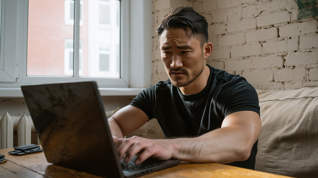 Remote Worker Typing on Laptop at Home Office Desk