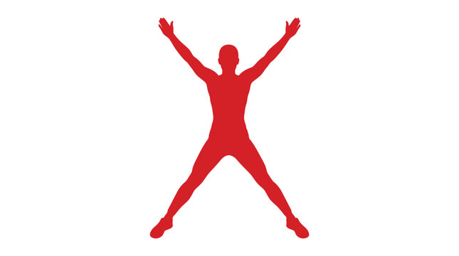 Person doing jumping jacks exercise with arms raised high