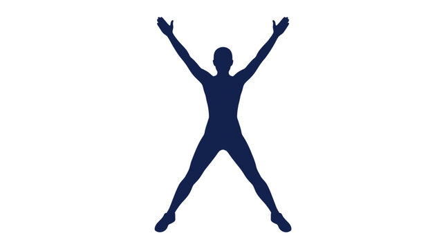 Person doing jumping jacks exercise in dark blue silhouette