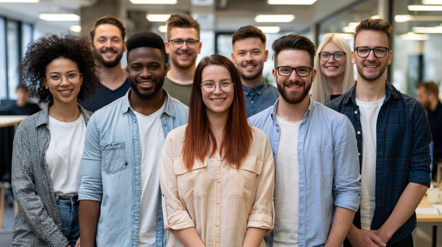Diverse Team in Modern Office: Multicultural Group Portrait Showcasing Creative Collaboration and Unity
