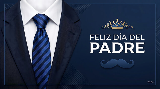 Feliz dia del padre greeting card featuring a suit and striped necktie, business