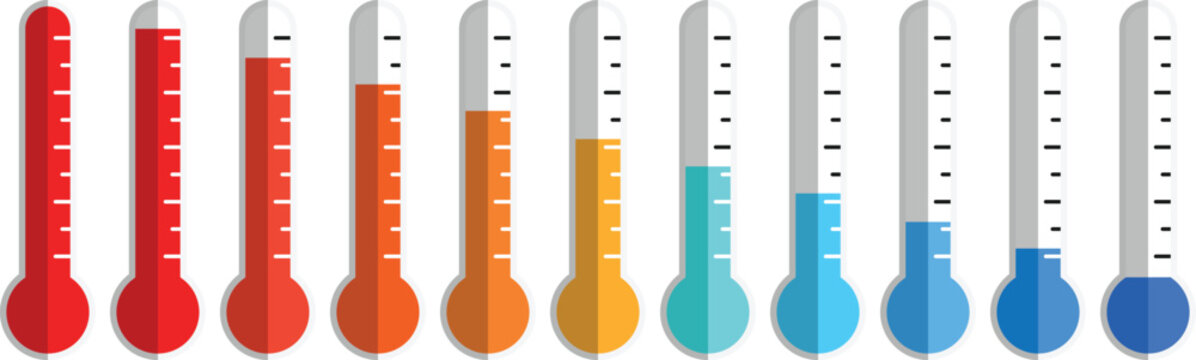 Thermometer Temperature Level Icon Set with Colorful Hot to Cold Scale