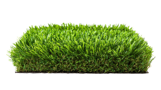 fresh green artificial grass turf texture cutout isolated studio lighting sports field element close detail macro realistic surface on white background