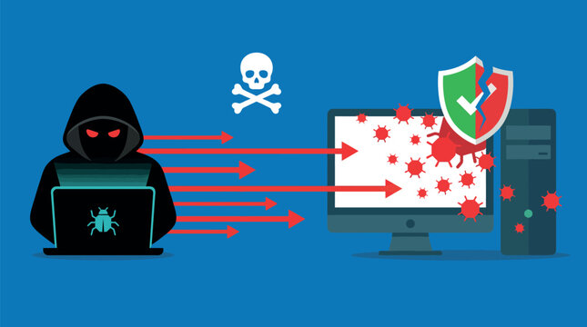 Hacker Deploying Malware Virus to Breach Antivirus Protection on Target Computer for Cybersecurity Threat and Attack Awareness Content