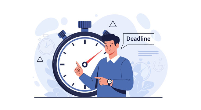 Man with Stopwatch and Deadline Speech Bubble, Vector Illustration