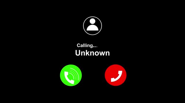 Incoming phone call interface from an unknown caller with accept and decline buttons . 4k animation video ....