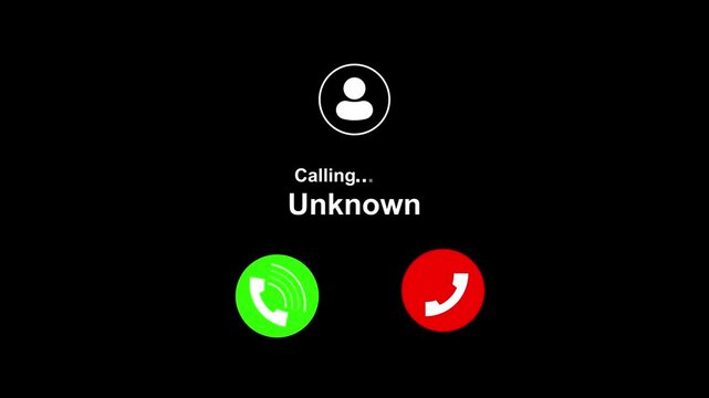 Incoming phone call interface from an unknown caller with accept and decline buttons . 4k animation video ....