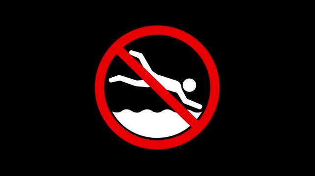 No diving and no jumping warning sign on black background. pool safety prohibition sign with pictogram of person falling into water.  warning, restricted warning, danger and swimming hazard shows.