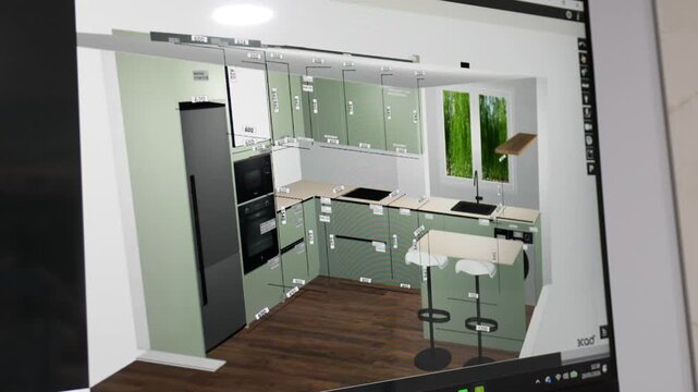 Designer creating modern kitchen interior design project