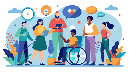 Naklejka premium Inclusive Diverse Group of People with Disabilities Collaborating on Creative Ideas