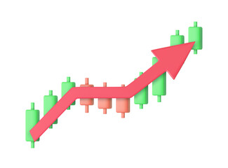 Fototapeta premium 3d Growth stock diagram financial graph. candlestick with arrow up Trading stock or forex