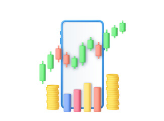 Fototapeta premium 3D stock online trading with smartphone and money coin