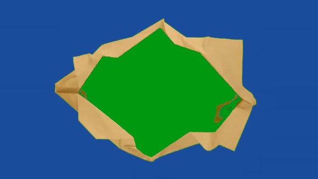 Hexagonal polygon paper frame tear transition graphic asset over a vivid blue and green background screen canvas. motion design video footage motion design