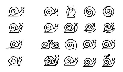 Minimalist snail icon collection vector set featuring clean outline shell spiral mollusk illustrations for nature design © Emdadul