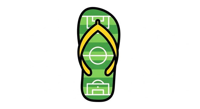 Green flip flop with a soccer field pattern