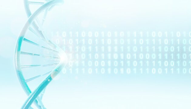 DNA structure and digital data merge in a visual representation of genetic information and technology in a scientific context
