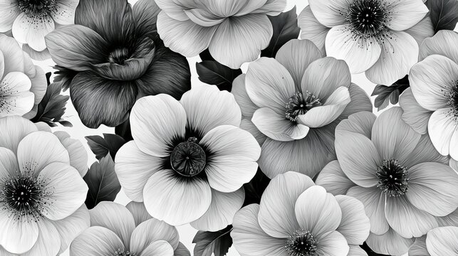 Flowers repeat smoothly in a drawing for a computer.