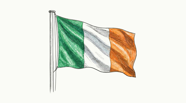 The Irish flag waves high on a pole outdoors in daytime