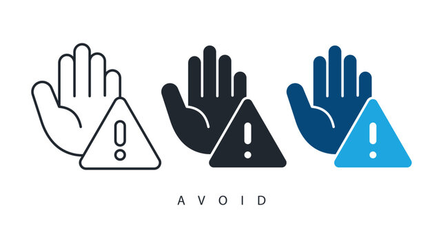 danger avoid warning icon with hand and exclamation mark sign