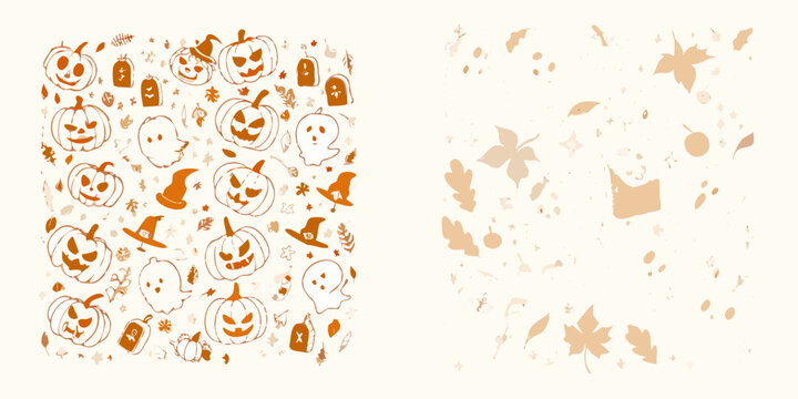 Halloween themed floral ornament with pumpkins ghosts and maple leaves