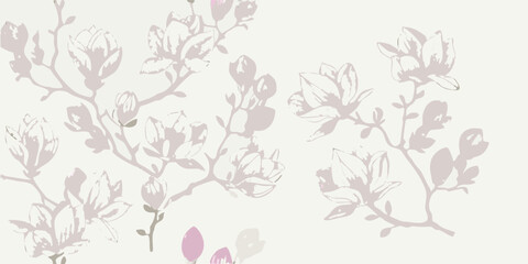 Pink magnolia flowers watercolor illustration on a light background © Tithi