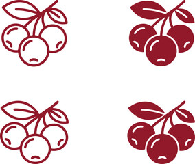 Obraz premium Cherry Fruit Branch Line and Flat Icon Collection for Organic Food and Agriculture Design
