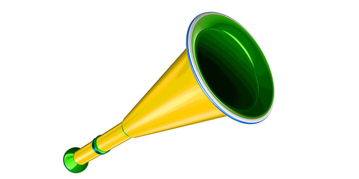 A yellow and green vuvuzela horn.