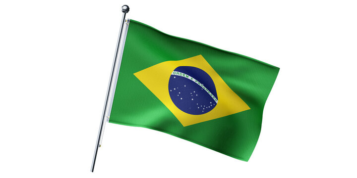 The national flag of Brazil waving on a flagpole.