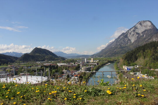 Panoramic view of Kufstein and the Inn River from Kufstein Fortress, Tyrol.