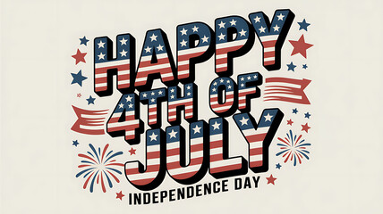 Obraz premium Patriotic star graphic with happy 4th of july text celebrating freedom and unity with red white and blue colors 