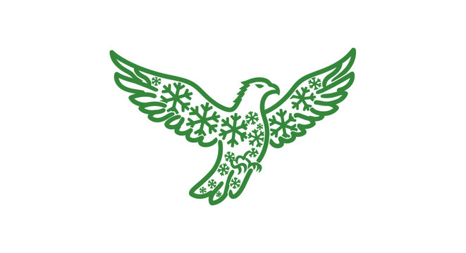 Intricate Green Bird Illustration with Floral Patterns.
