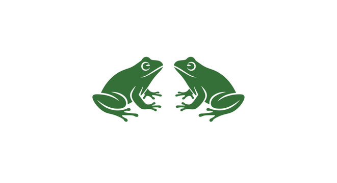 Two green frogs facing each other in symmetry.