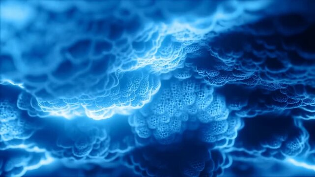 Glowing blue abstract organic texture with layered cellular forms and soft luminous depth