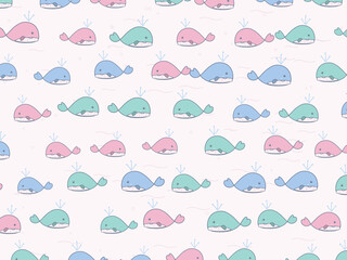 Fototapeta premium Whale Pod Swimming Sea Baby Backdrop Vector Art