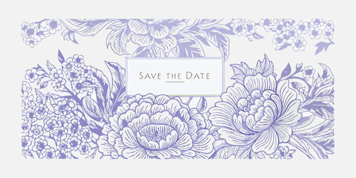 Floral ornament with save the date text pale blue vector illustration