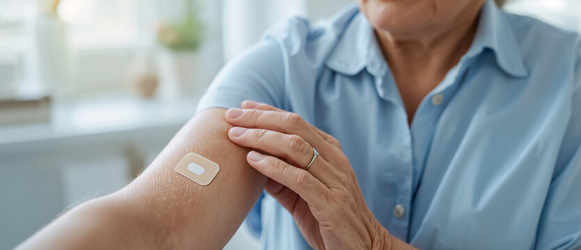 an elderly woman with a hormonal transdermal patch